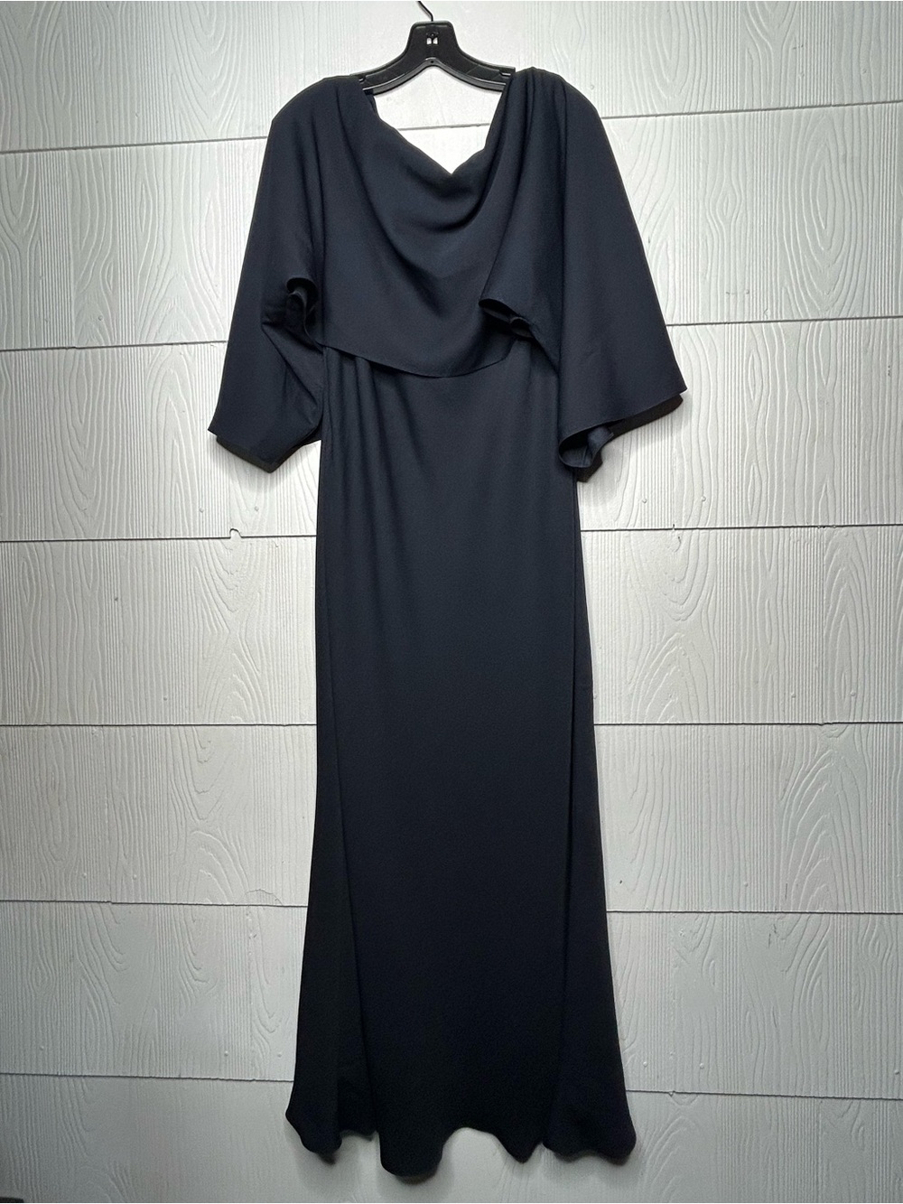 Elegant Black Maxi Dress with Draped Capelet